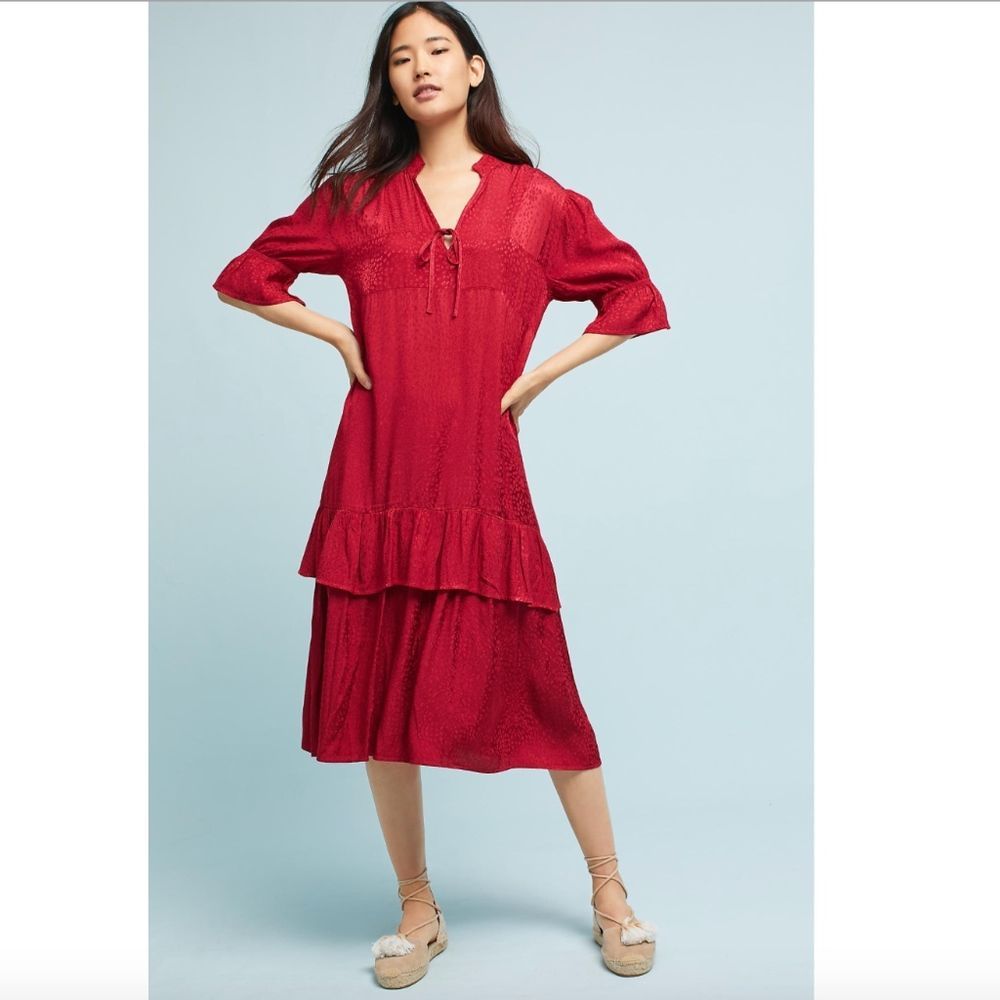 New Anthropologie Imelda Jacquard Ruffled Dress size Medium MSRP: $180